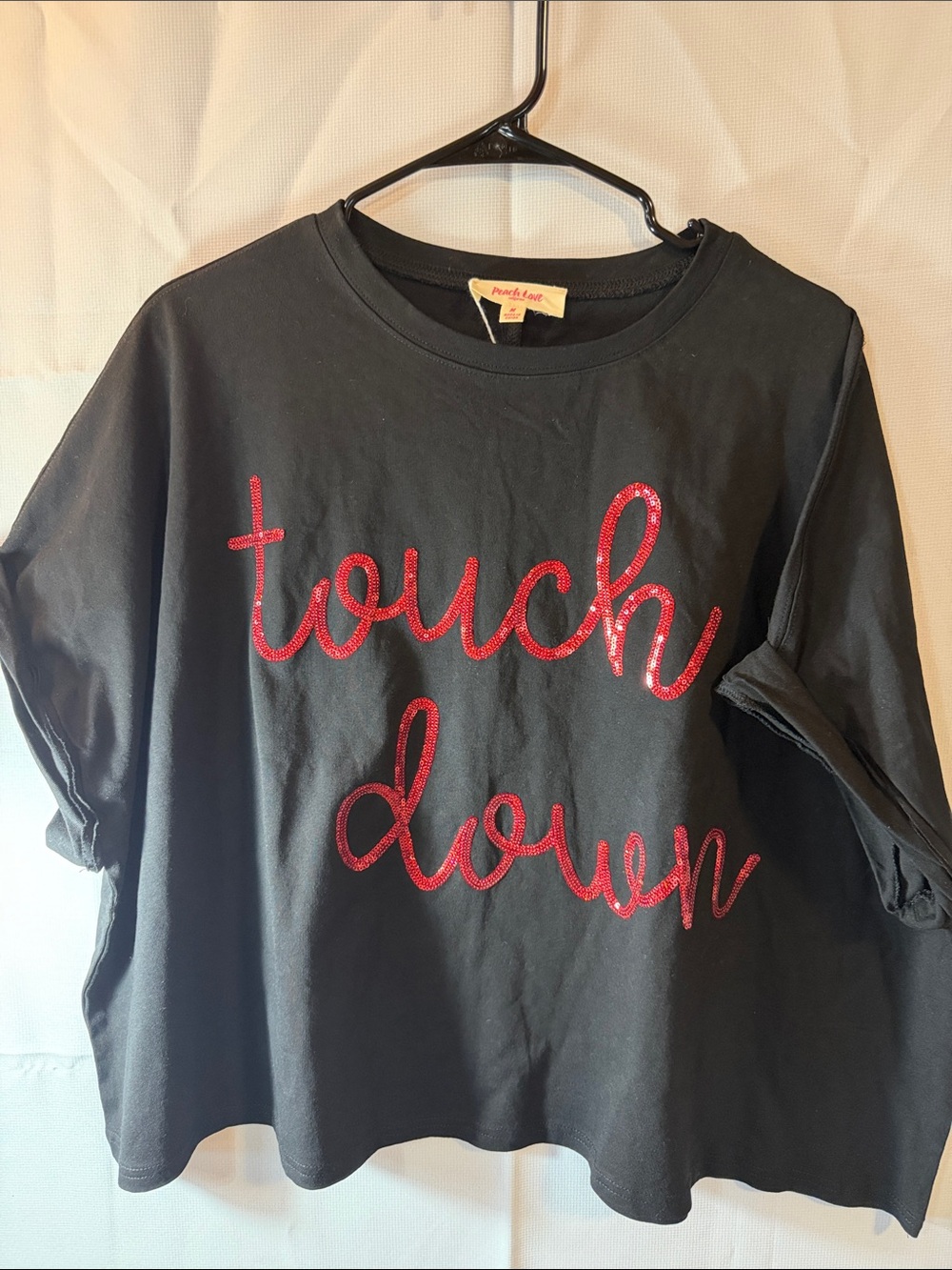 Peach Love California Black Short Sleeve oversized Tee with Red Glitter Script